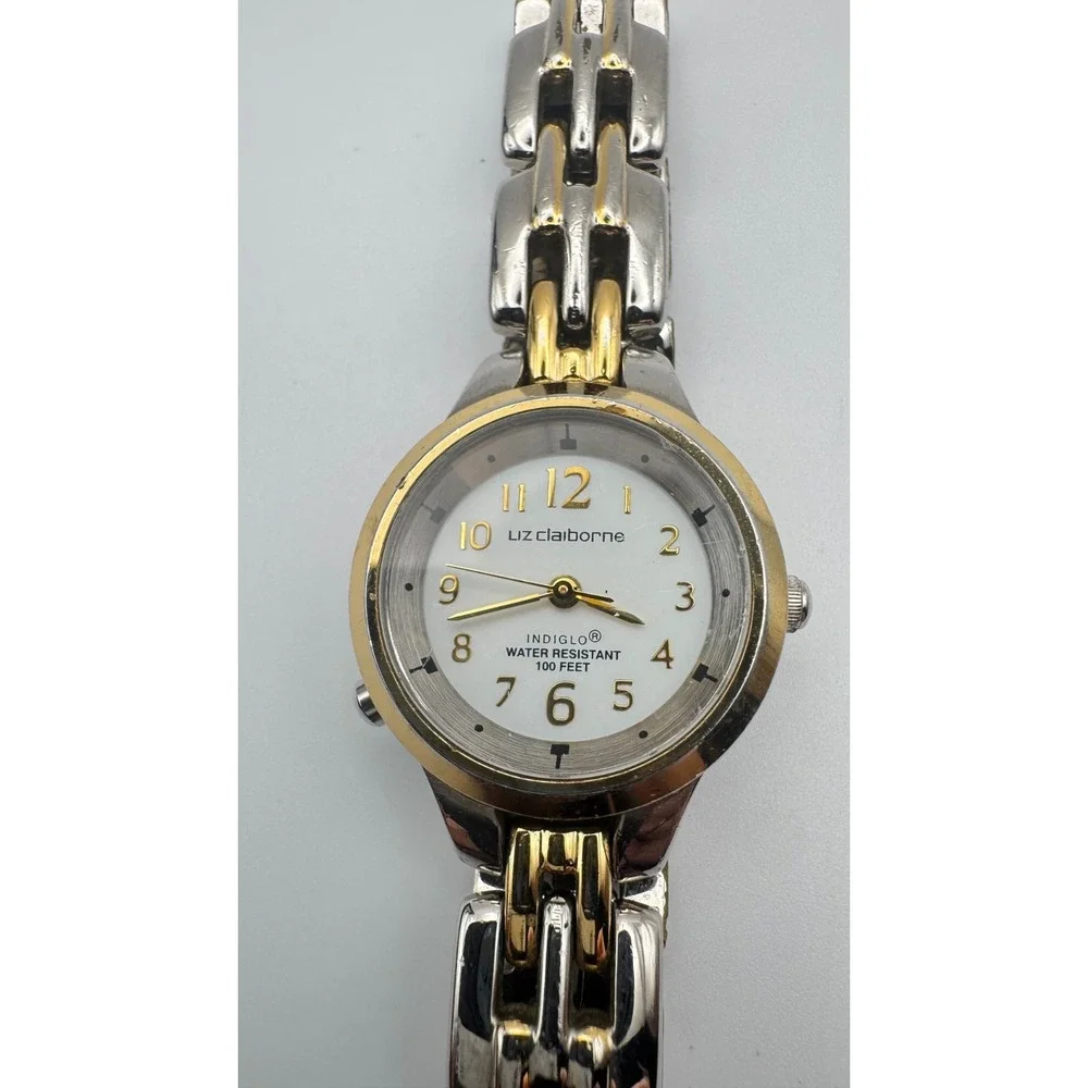 Liz Claiborne Watch Indiglo Ladies Two Tone Gold Silver Night Light Glow Dial